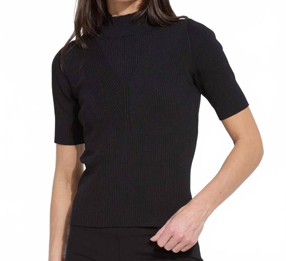 NEW LYSSE bernadette short sleeve ribbed top in black